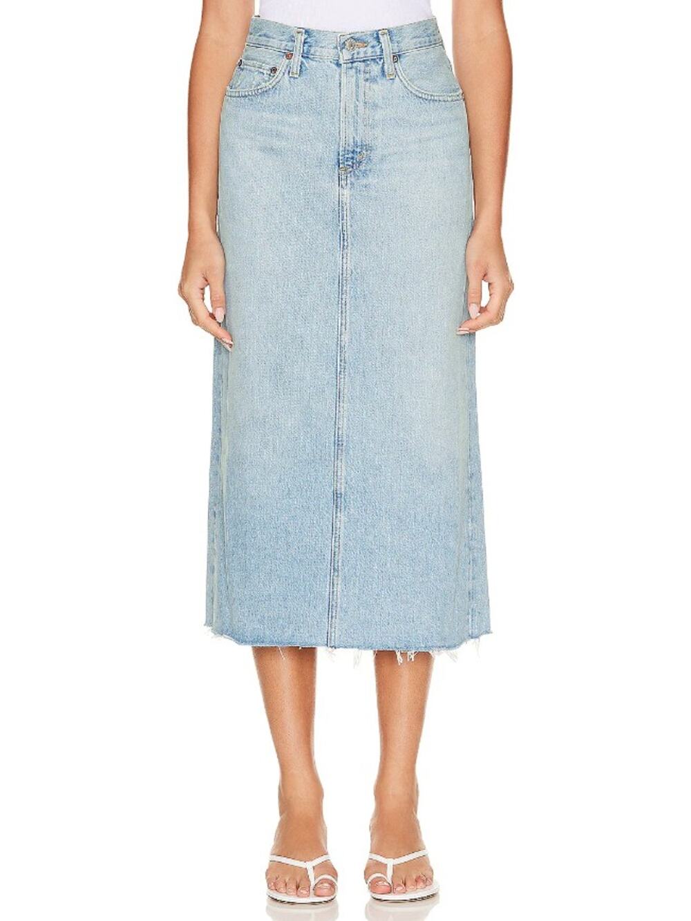 Agolde Distressed Denim Practice Della Midi Skirt Size 27